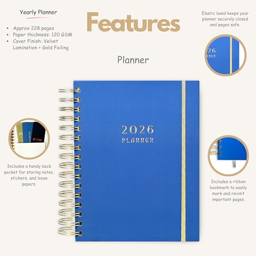 Image of Cobalt Edition Planner with Bookmark | Planner Set Includes A5 Journal (22x17 cm) 228 Pages | 120 GSM | 250+ Stickers | Bookmark with Cover Box (The Cobalt Edition, Aesthetic Series)