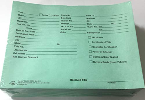 Vehicle Deal Envelopes Deal Jackets (100/Pack) (Green) (W4) #TOP1