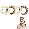 Eupneicu Scrunchies de Seda[Paquete de 4], Coletero Seda, Elástico Gomas de Pelo, para Moños, Coletas y Peinados Elegantes(Blanco y Dorado)