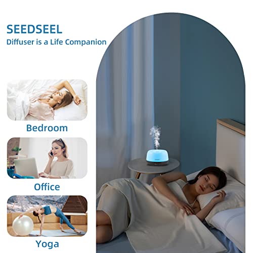 SEEDSEEL 300ML Essential Oil Diffuser, Cool Mist Aromatherapy Air Diffuser with Remote Control, USB-C Power Cord, 4 Timers and 7 Color LED Color Changing Light for Small Room, Bedroom, Home - Image 3