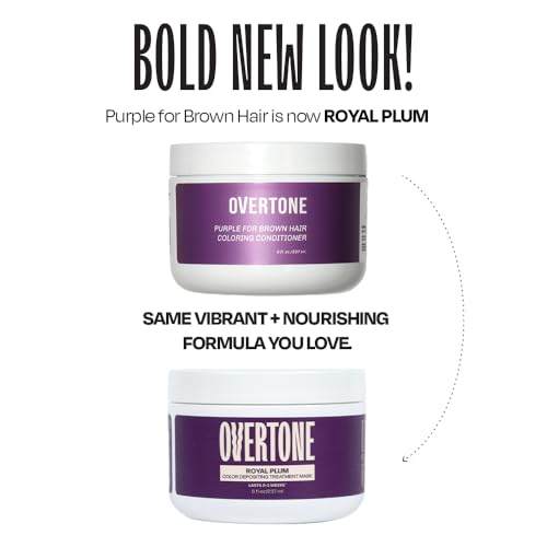 Image of Overtone Color Depositing Semi-Permanent Hair Dye Conditioner - 8 oz For Natural & Color-Treated Hair, Moisturizing Shea Butter & Coconut Oil - Vegan & Cruelty-Free, Purple For Brown is now Royal Plum