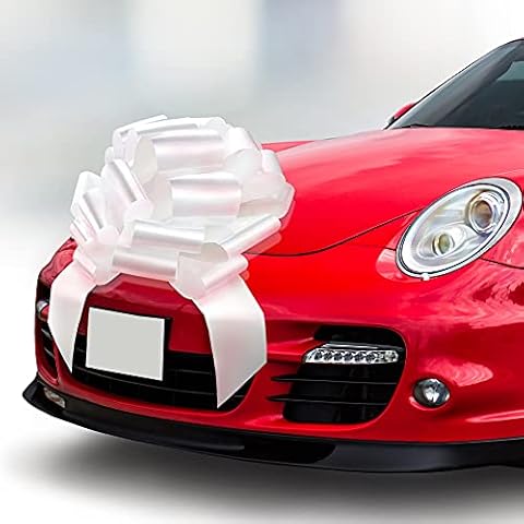 Zoe Deco Big Car Bow (Glossy White, 18 Inch / 46 cm), Gift Bows, Giant Bow for Car, Birthday Bow, Huge Car Bow, Big White Bow, Bow for Gifts, Wedding Bows for Cars, Gift Wrapping, Big Gift Bow Cover