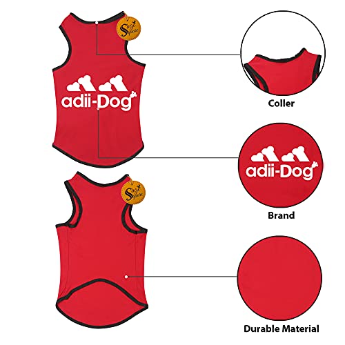 Image of Sage Square Set of 2, Comfort Cotton Dog T-Shirt, Sleeveless Vest for Dog Clothes, Puppy Tank Top Fashion Apparel (Black + Red) (Small - 14Inch)