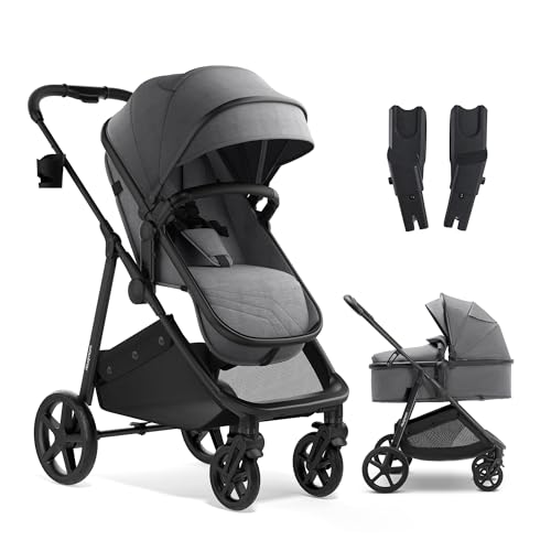Image of Mompush Wiz 2-in-1 Bassinet Stroller with Car Seat Adapter, Reversible Seat