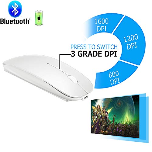 Image of KLO Rechargeable Bluetooth 5.2 /3.0 /Type-C /USB-2.4G Mouse for MacBook /MacBook air /Pro /iPad, Wireless Mouse for Laptop /Notebook /pc /iPad /Chromebook (White)