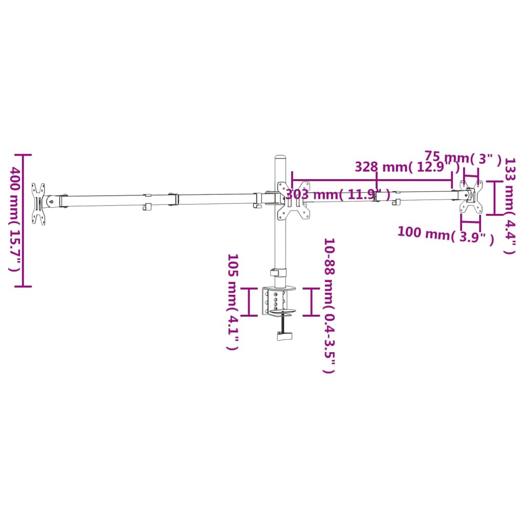 Support de Moniteur Triple Noir en Acier VESA 75 100 mm, réglable pour Bureau ou Mur, Compatible avec écrans 33-68 cm, Fixation Facile, Organisation câble Pratique
