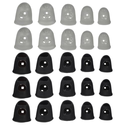 PATIKIL Rubber Finger Tips, 5 Sizes 40 Pcs Guitar Fingertip Protector Silicone Thimbles Knitting Accessories for Hand Sewing Paper Sorting Money Counting Guitar Playing, Black/Gray