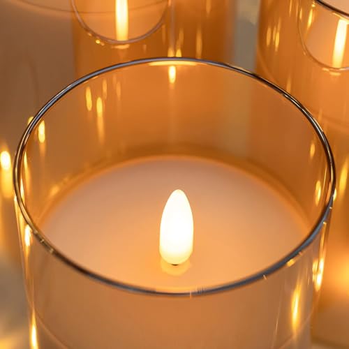 Image of Glass Flameless Candles LED Battery Operated Candles with Remote Set of 3 | Real Wax Glow Flickering LED Flame 2 /4 /6 /8H Timer Safe Home Lighting for Weddings, Parties & Holiday Decor