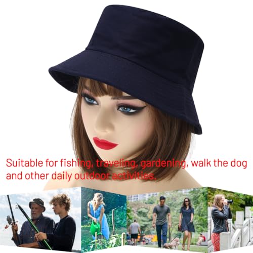 Image of Cotton Bucket Hat for Women Men Summer Travel Sun Beach Bucket Cap, Unisex Outdoor Fisherman Hat