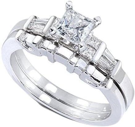 Princess-cut Diamond Bridal Ring Set 1 Carat (ctw) in 14k White Gold (Certified)