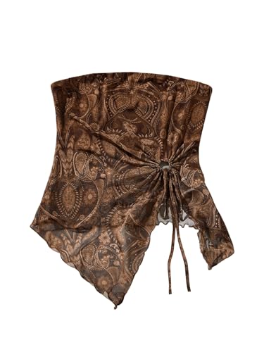 GORGLITTER Women's Mesh Asymmetrical Tube Top Strapless Going Out Y2K Bandeau Tops