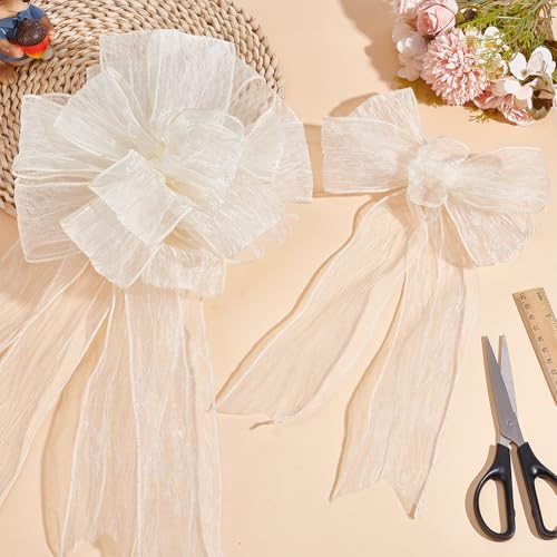 GOMAKERER 10 Yards(9.1m) Beige Crinkle Wired Ribbon - Image 4