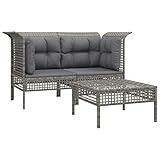  Tidyard Set Divani da Giardino 3 pz con Cuscini in Polyrattan,Set Salotto da Esterno,Salottini,Salottino in Rattan,Set Mobili da Esterno in Rattan,Set Giardino Esterno,Set Arredo Giardino Grigio