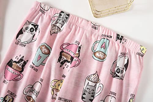Pnaeong Women’s Pajama Set - Sleepwear Tops With Capri Pants Casual And Fun Prints Pajama Sets Sy215-Cup Cats-L #TOP5