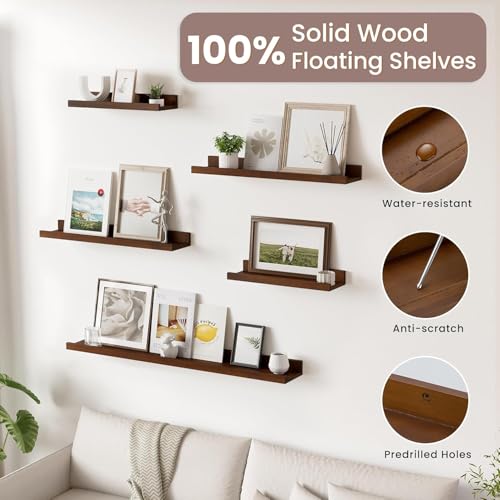 Image of Solid Wood Floating Wall Shelf | Premium Wall Mounted Wooden Shelf for Living Room, Bedroom & Office | Modern Minimalist Decor Shelf | 22 Inch | Teak Finish