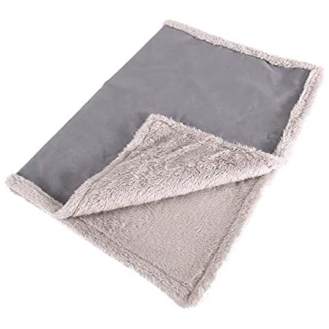 Happilax Fluffy Dog Blanket for Car and Couch Washable L Dog Mat for Travel Grey Cover