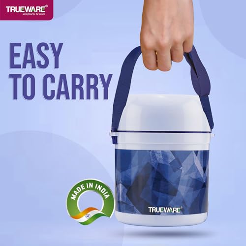 Image of Trueware Office 3 Lunch Box with 3 Stainless Steel Container,300ml X 3 Dark Blue | PU Insulated | Tiffin | Hot Lunch Box | Leak Proof | Easy to Carry | Food Grade | BPA Free | Office | for Men