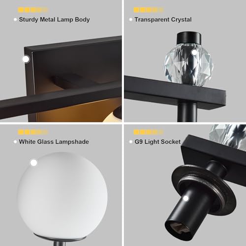 Image of Black 3-Light Bathroom Vanity Light Fixtures Over Mirror Modern Wall Sconce with Milky Glass Ball Shade Mid Century Vanity Lighting for Bedroom