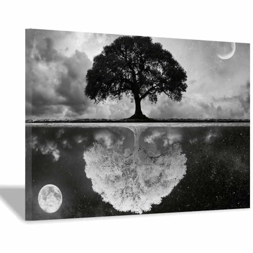 Impression de chêne de symétrie HOQIU affiche noir et blanc encadrée 60x80cm