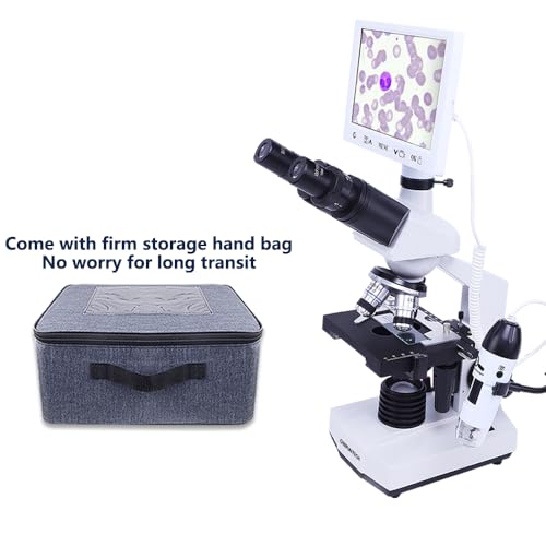 Image of Trinocular Compound Microscope 40X-2500X Magnification Research-Grade, with 7 inch LCD Monitor, with Handheld Microscope