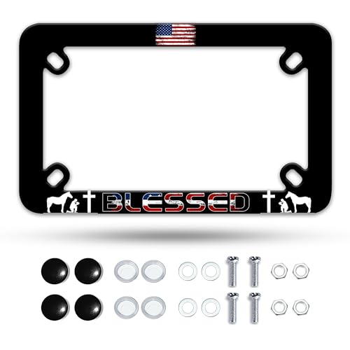 American Flag Blessed Motorcycle License Plate Frame Stainless Steel