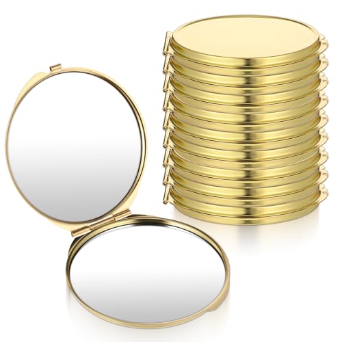 Qulkws 10 Pcs Compact Mirror for Purse Metal Round Shell Travel Makeup Mirrors Portable Folding Double-Sided 1X 2X Magnification Pocket Mirror for Women