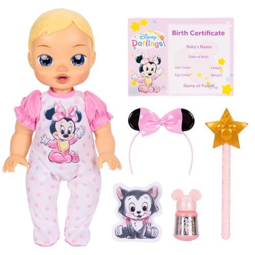 Disney Darlings 13-Inch Interactive Baby Doll – Magical Lights, Sounds, Music & Wand – Minnie-Inspired Nurturing Doll with Accessories –...