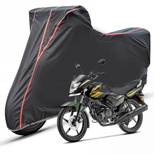 Image of Two Wheelers Bike Body Cover Compatible for Yamaha Saluto RX, UV Resistant, Dustproof, Triple Stitched, Elastic Bottom, Red Piping Motorcycle Cover (Black, Pack of 1)