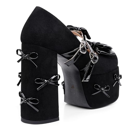 Celbreez Mary Jane Shoes Women Platform Heels High Heels Closed Toe Women's Pumps with Square Toe Bow Buckle High Chunky Block Heel Dressy Wedding Party Shoes 2025 Outfits4