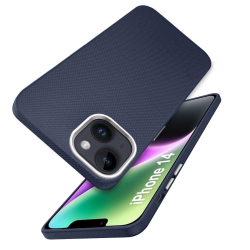 Image of iPhone 14 Case | Frosted Silicone with Metal Ring Camera & Button Protection | Slim & Shockproof | Matte Grip iPhone 14 Cover - Navy Blue
