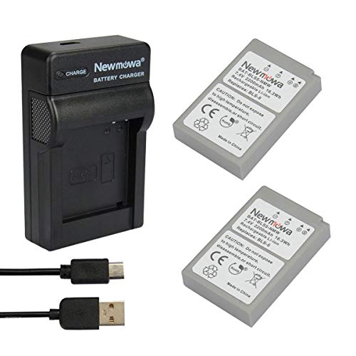 Newmowa BLS-5 Batería (2-Pack) y Kit Cargador USB portátil para Olympus BLS-5, BLS-50, PS-BLS5,Olympus OM-D E-M10,Pen E-PL2,E-PL3,E-PL5,E-PL6,E-PL7,E-PL8,E-PM2