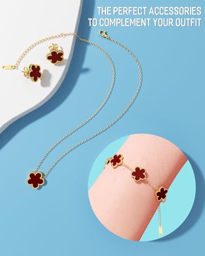AICase Clover Jewelry Set,18K Gold Plated Lucky Clover Bracelet,Four Leaf Clover Necklace and Clover Earrings Fashion Jewelry Sets Gifts for Women/Mon - Image 6