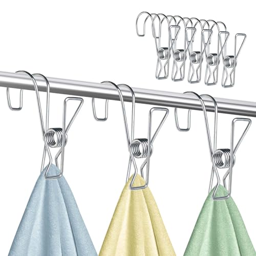 30 Pcs 304 Stainless Steel Short Tail Hanger Clip with Hook, Durable Hanging Clips,Heavy Duty Multifunctional Hangers Use for Display Storage Items