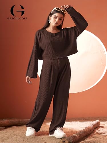 Image of GRECIILOOKS Co-Ord Set for Women stylish | Textured Lycra Blend Casual Western Set | Dress For Woman | Trendy Two Piece Outfit for Casual, Party & Travel Outfits | Summer Co-Ord Set