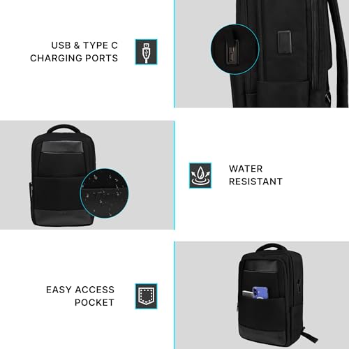 Image of F Gear Brussels Black 21L Premium Laptop Backpack | Fits 17 inch Laptop | USB & Type-C Charging Ports | Lightweight with Tablet Sleeve, 3 Compartments & a Hidden Pocket | Ideal for Office & Travel