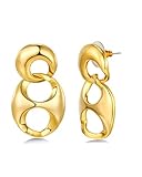 SNGIA - Pendientes de aro ovalados planos y redondos dorados para mujer, diseño de doble enclavamiento, grandes y irregulares, hechos a mano, formales, de moda, regalo de joyería de verano, moneda de