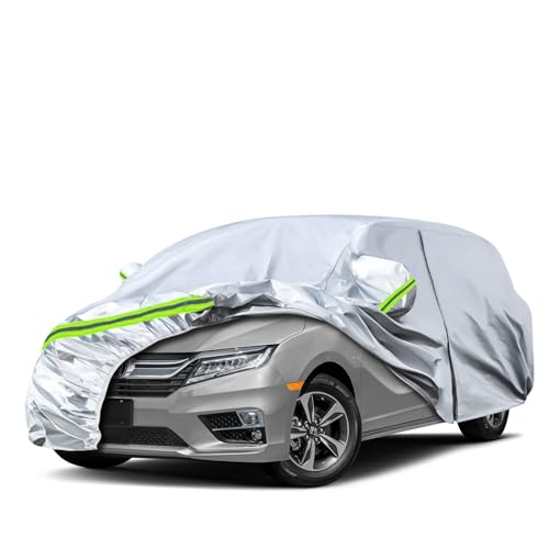 Image of Waterproof Car Covers Replace for 2005-2025 Honda Odyssey Minivan, 6 Layers Silver All Weather Custom-fit Car Cover with Zipper Door & Windproof Bands for Snow Rain Dust Hail Protection