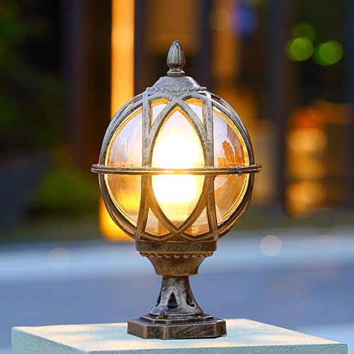 HCIPJQY Farola Esférica De Pilar Lámpara De Columna Para Cerca Farol De Jardín Clásico, Farola Vintage De Poste Farola De Cristal Vintage Resistente Al Agua Para Patio, Porche Y Camino