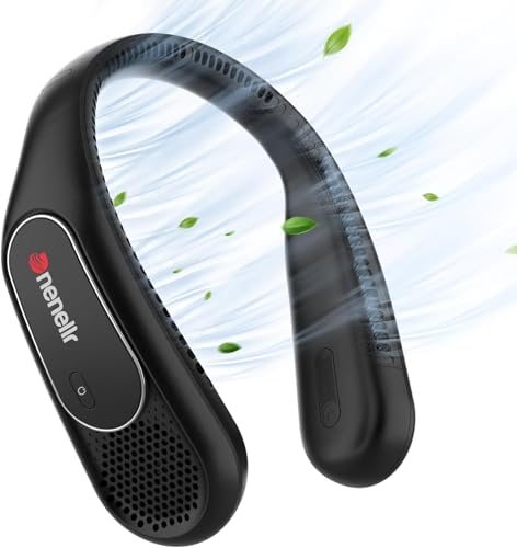 Dnenellr Ventilador de Cuello, 6000 mAh Ventilador Recargable, 3 Velocidades, ventilador de mesa Portátil Sin Aspas para Hombres, Mujeres, Niños, Interiores y Exteriores