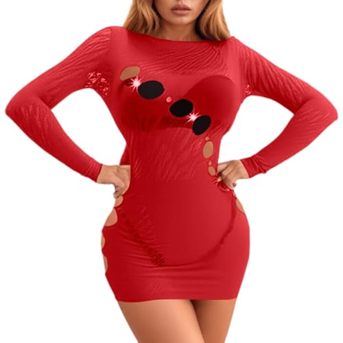 Conjunto genérico de lencería sexy vestido ajustado con lentejuelas para mujer con superposición de malla, elegante y cómodo Body de algodón tanga, rojo, Talla única