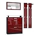 Vladon Penderie Loret Mini, Meuble d’entrée Comprenant 1 Commode à Chaussures, 1 Miroir Mural et 2 Panneaux Porte-Manteaux, Noir Mat/Bordeaux Haute Brillance