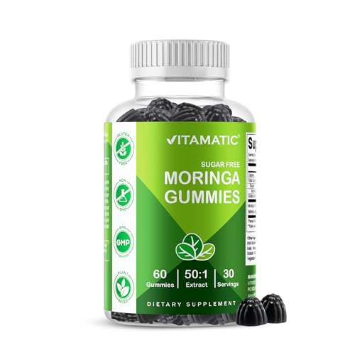 Vitamatic Sugar-Free Moringa Gummies - 10 000 mg Equivalent Per Serving - Complete Green Superfood - 60 Pectin Based Gummies