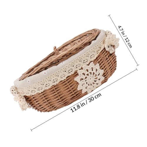 Panier de rangement tressé avec couvercle en rotin marron structure robuste - 3