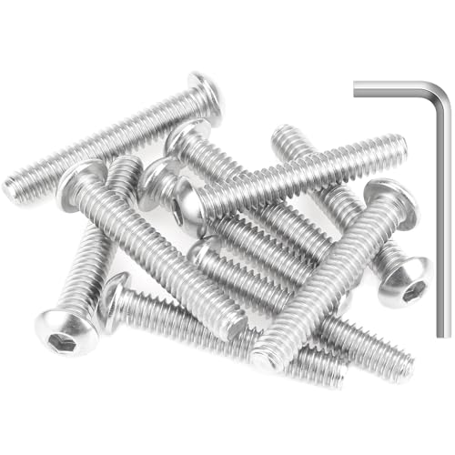 Image of 10 Pieces 1 /4-20 x 1-1 /2 inch Button Head Socket Cap Screws Bolts, HELIFOUNER 304 Stainless Steel (18-8) Screws, Bright Finish, Fully Threaded