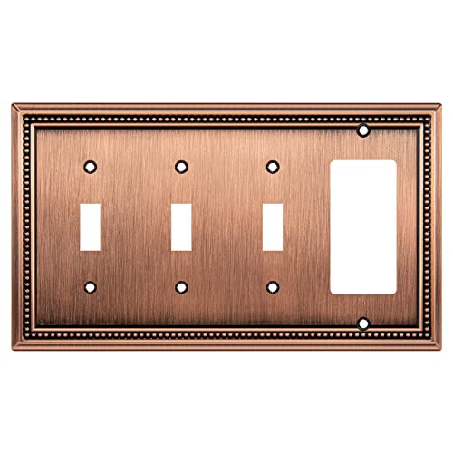 Image of Sunken Pearls Heavy Duty Decorative Wall Plate Switch Plate Outlet Cover (Triple Toggle /Single Decorator, Antique Copper)