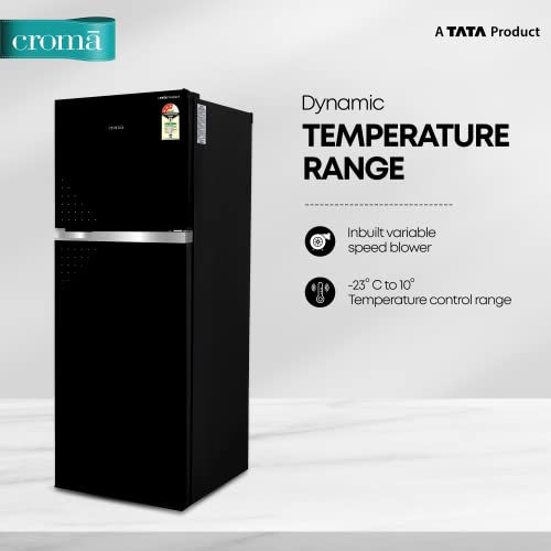 Image of CROMA 259L 3 Star Inverter Frost Free Double Door Refrigerator (CRLR260FFD259606, Black Uniglass) 2022 Model