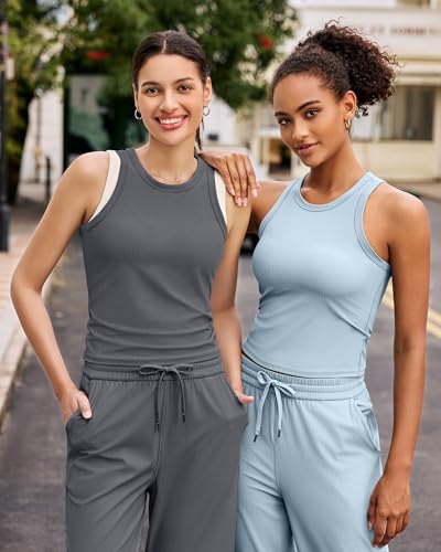Image of G4Free Workout Tank Tops for Women Slim Fitted Racerback Ribbed Athletic Gym Yoga Tanks Summer Casual