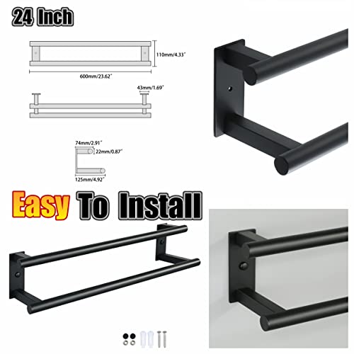 Alise Bath Double Towel Bars,Towel Rack Towel Holder For Bathroom Lavatory,Wall Mount Heavy Duty Sus304 Stainless Steel Towel Hanger Rail,Matte Black Towel Hanging Rod,Gdl7600-B 24-Inch #TOP5