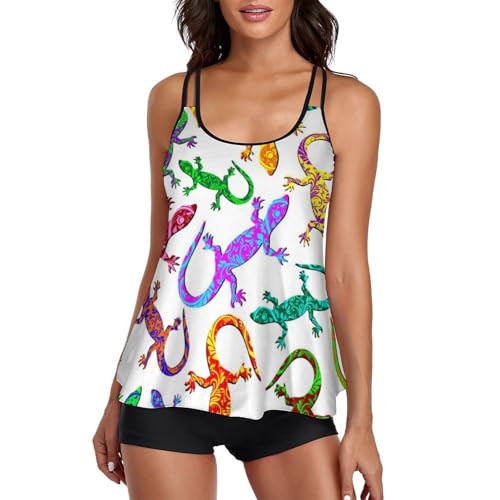 Maillot de bain tankini femme avec short de garçon et robe de plage imprimé lézard