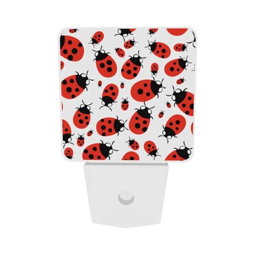 Image of Ladybug Cartoon LED Plug-in Night Lamp 2 Piece Set, Auto Sensor Nightlights Set of 2 for Bedroom Bathroom